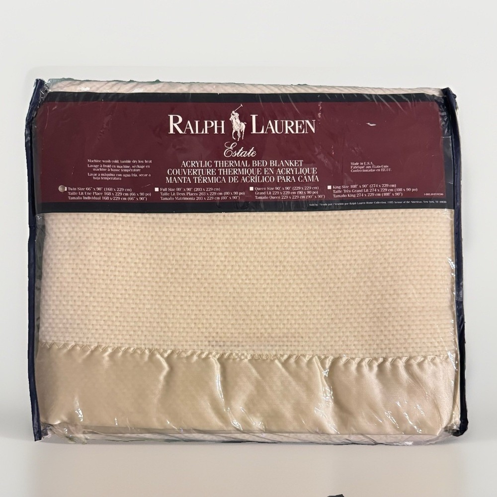Vintage Ralph Lauren Estate Twin Thermal Blanket Ivory Satin Trim NIP 66x90 USA